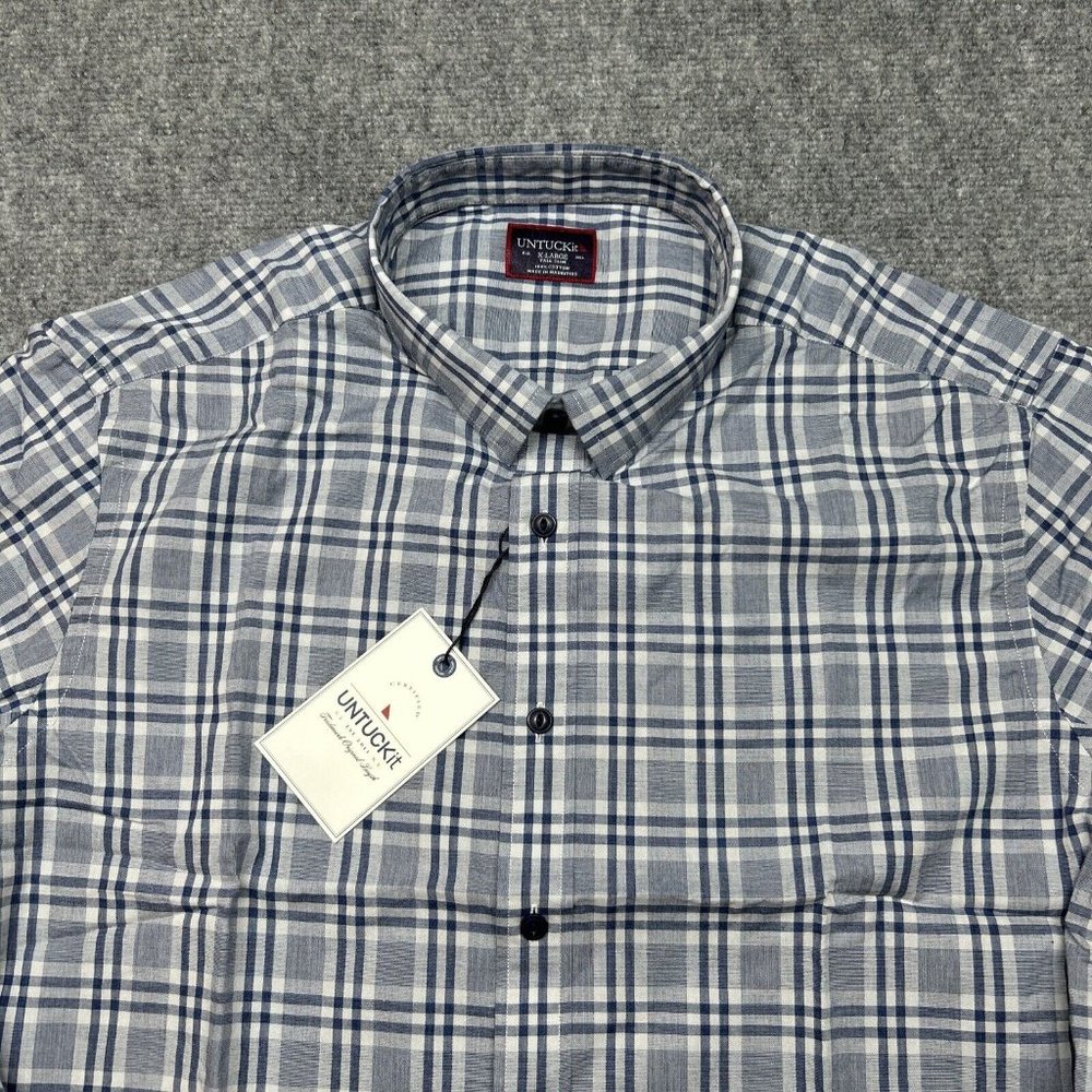 UNTUCKit MacMurray Shirt Mens XLT Tall Slim Blue Short Sleeve Button Up Cotton - Picture 3 of 9